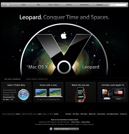 Сайт Apple в стиле Leopard